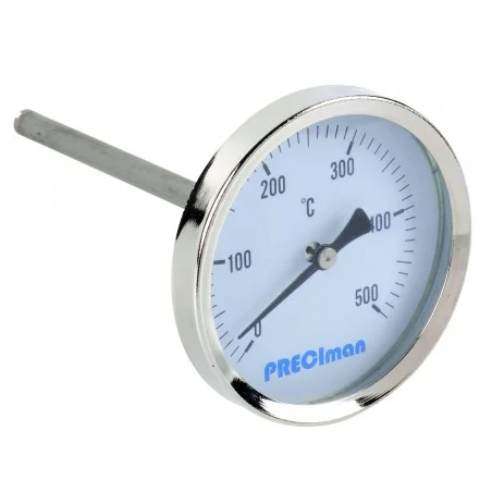 Thermomètre fumée en inox racc.axial D.64 de 0 à +500°C L.10cm