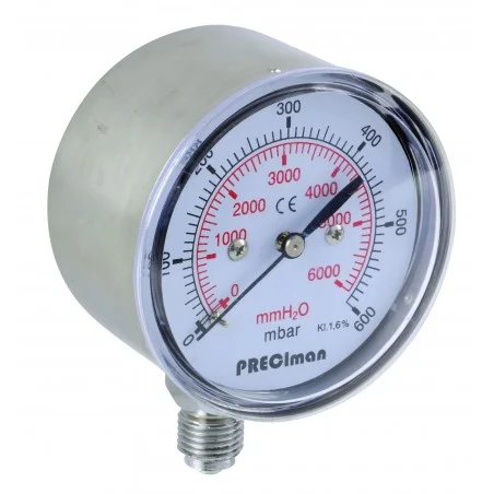 Manomètre inox vertical D63 0/600mbar G1/4'