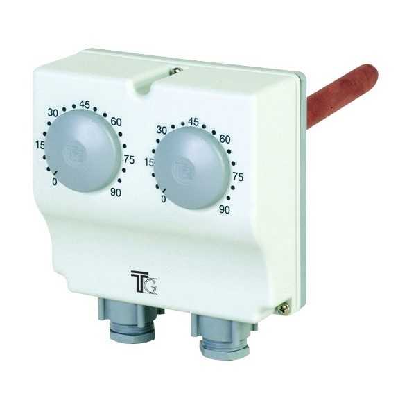 Aquastat plongeant double de 30° à 120° et 0 à 60° avec régl.externe