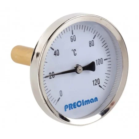 Thermomètre inox racc. axial D.65 de 0 à 120° C L.10cm+doigt de gant