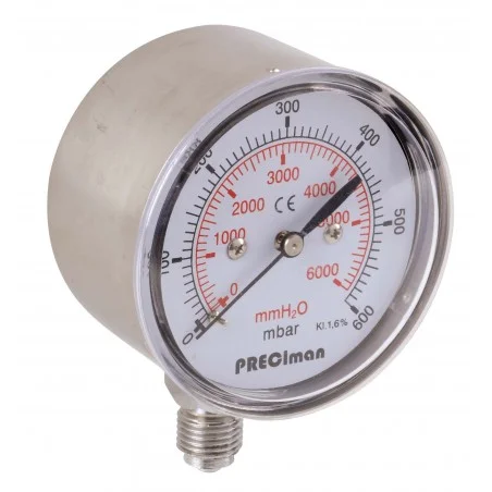 Manomètre inox vertical D63 0/100mbar G1/4'