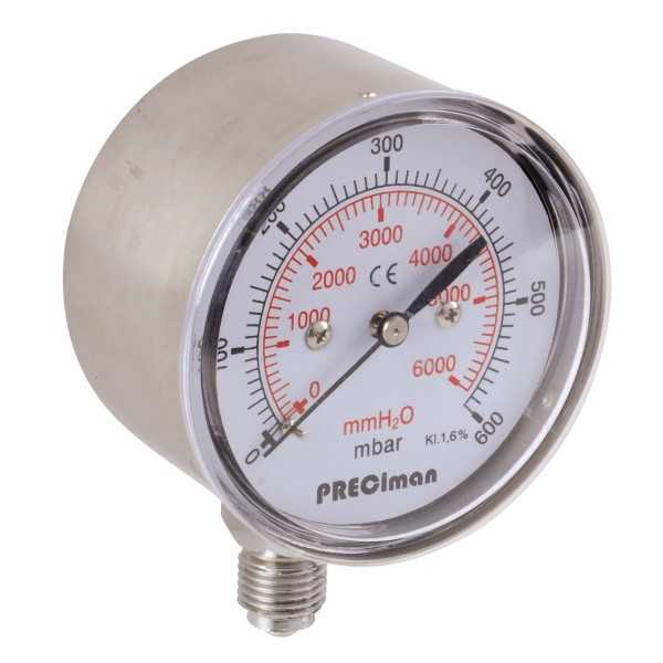 Manomètre acier vertical D63 0/250mbar G1/4\'