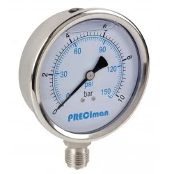 Manomètre glycérine tout inox vertical D63 0/25bar G1/4\'
