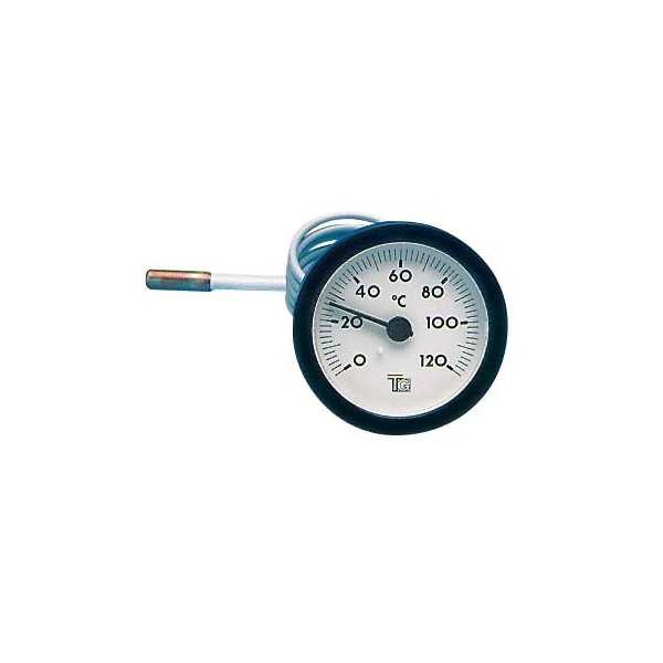 Thermomètre rond D.57 de 0/120°C Capillaire : 1000 mm