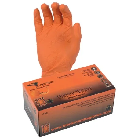 Gants jetables nitrile Snakeskin orange boîte 100 Black Mamba — taille L